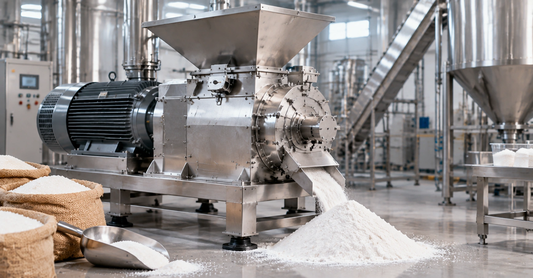 Flour dust accumulation around transfer point in biscuit plant
